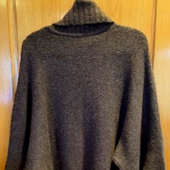 Denim & Co. Wool Blend Brown Pullover Knit Turtleneck Sweater Fringe Sleeve Sz:L - Picture 3 of 7